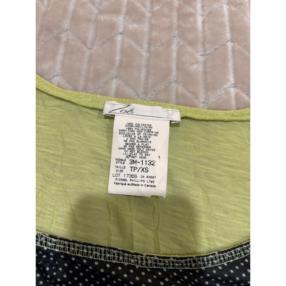 Vtg Zoë Cyber Y2K Subversive Basic Polka Dot Asymmetric Tank Top XS Chartreuse - Picture 7 of 10